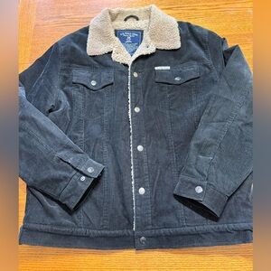 VTG US Polo Assn Black Corduroy Sherpa Lined Long Sleeve Snap Trucker Coat XXL